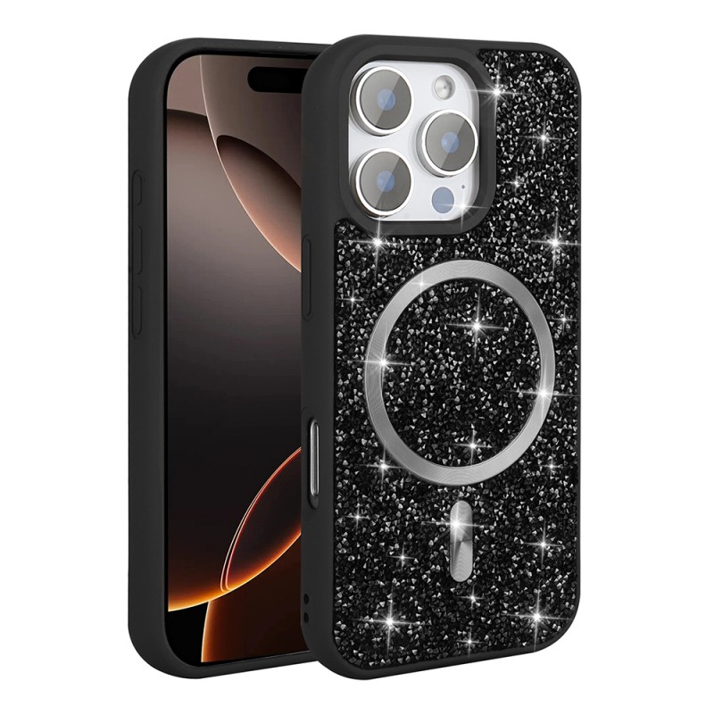 Bal-z Apple iPhone 16 Pro Max Kılıf Pırlanta Tasarımlı M-safe Şarj Özellikli Zore Mozaik Silikon Kapak