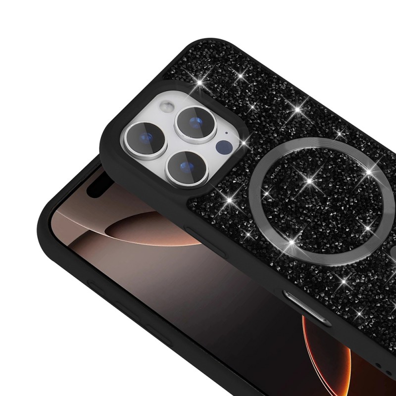 Bal-z Apple iPhone 16 Pro Max Kılıf Pırlanta Tasarımlı M-safe Şarj Özellikli Zore Mozaik Silikon Kapak