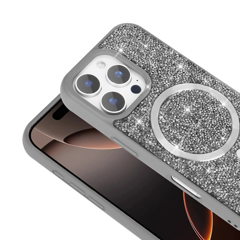 Bal-z Apple iPhone 16 Pro Max Kılıf Pırlanta Tasarımlı M-safe Şarj Özellikli Zore Mozaik Silikon Kapak