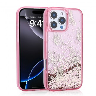 Apple iPhone 16 Pro Max Kılıf Sıvılı Simli Kelebek Baskılı Şeffaf Arka Yüzey Zore Glis Silikon Kapak Apple iPhone 16 Pro Max Kılıf Sıvılı Simli Kelebek Baskılı Şeffaf Arka Yüzey Zore Glis Silikon Kapak