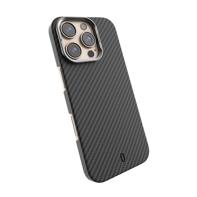 Bal-z Apple iPhone 16 Pro Max Kılıf Wiwu DCC-206 M-safe Şarj Özellikli Kamera Standlı Aramid Fiber Tasarım Kevlar Kapak