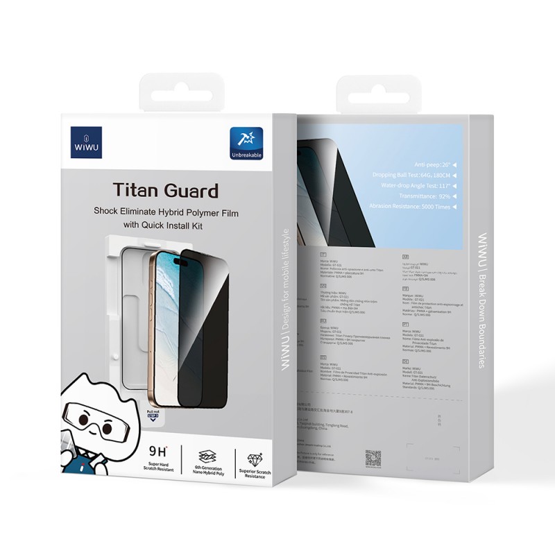 Bal-z Apple iPhone 16 Pro Max Wiwu GT-021 Titan Guard Serisi Şok Emici Hibrit Polimer Privacy Ekran Koruyucu Film + Kolay Uygulama Aparatı