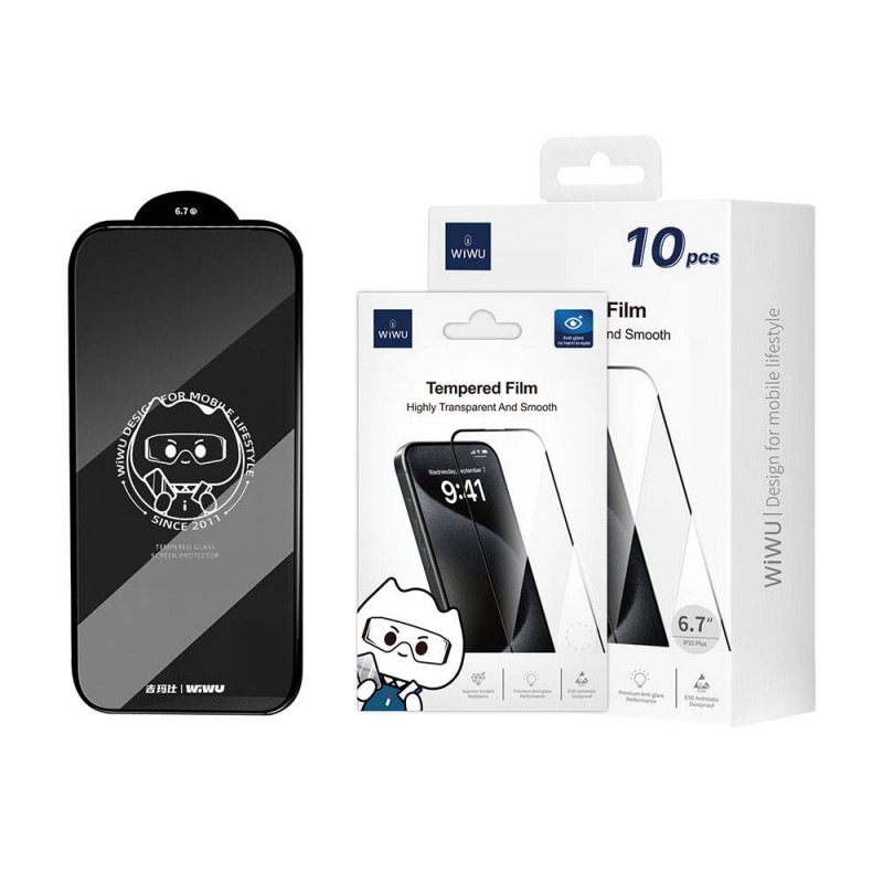 Bal-z Apple iPhone 16 Pro Wiwu GT-008 Polimer Oleofobik Kaplama Şeffaf Pürüzsüz Temperli Cam Ekran Koruyucu 10'lu Paket