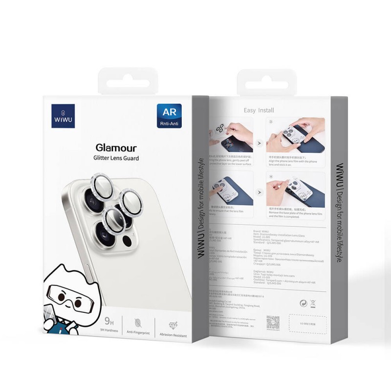 Bal-z Apple iPhone 16 Pro Wiwu LG-006 Diamond Lens Guard Kolay Uygulama Aparatlı Kamera Lens Koruyucu