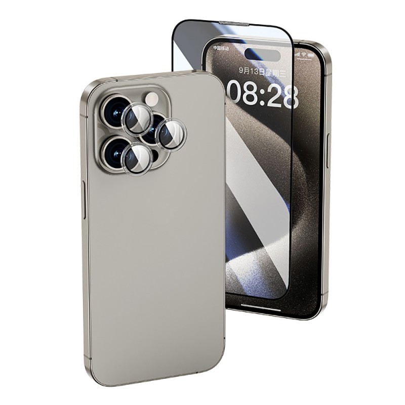 Bal-z Apple iPhone 16 Pro Wiwu Wi-IP002 2in1 Temperli Cam Ahize Toz Önleyici Ekran Koruyucu ve Kamera Lens Koruyucu Set