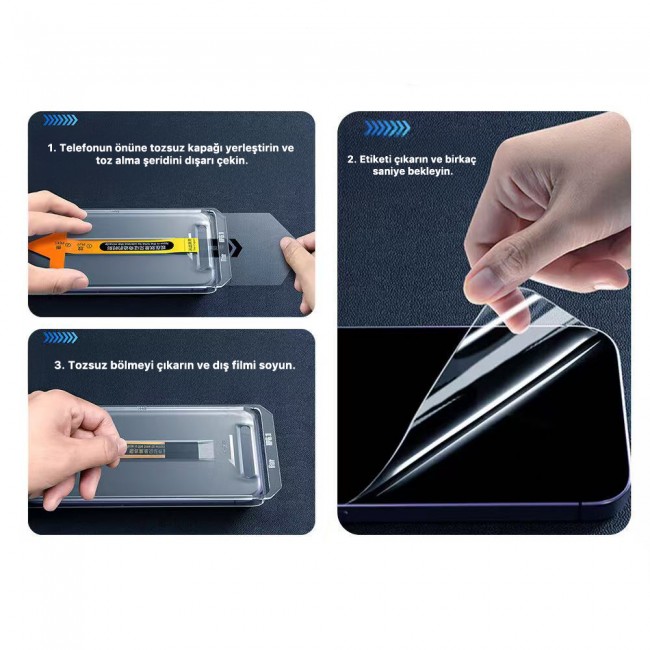 Apple iPhone 16 Pro Zore 3D Mobi HD Temperli Cam Ekran Koruyucu + Kolay Uygulama Aparatı Apple iPhone 16 Pro Zore 3D Mobi HD Temperli Cam Ekran Koruyucu + Kolay Uygulama Aparatı