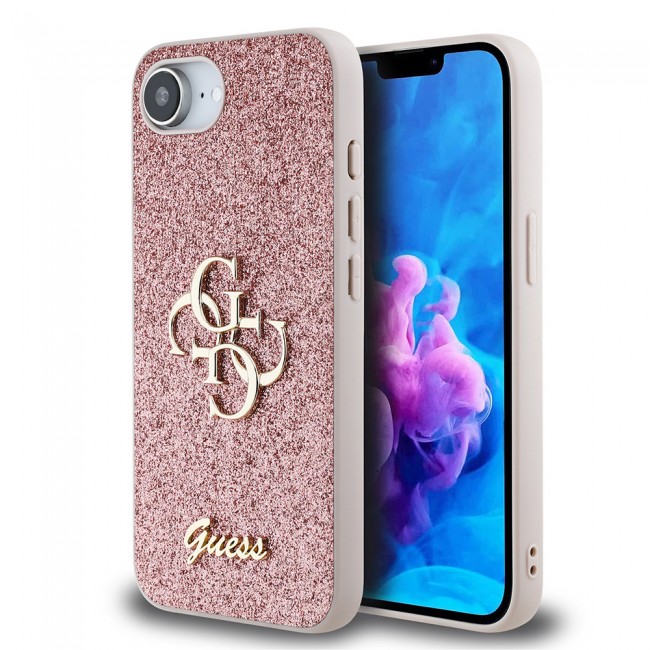 Apple iPhone 16E Kılıf Guess Orjinal Lisanslı 4G Büyük Metal Logolu Glitter Kapak Apple iPhone 16E Kılıf Guess Orjinal Lisanslı 4G Büyük Metal Logolu Glitter Kapak