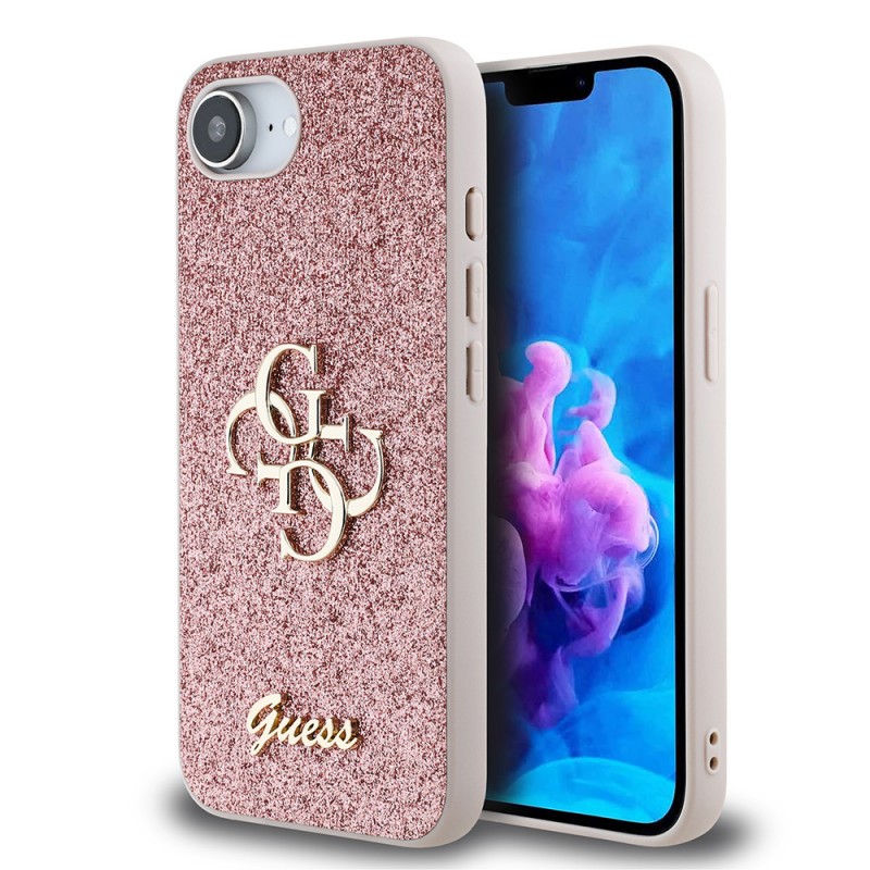 Bal-z Apple iPhone 16E Kılıf Guess Orjinal Lisanslı 4G Büyük Metal Logolu Glitter Kapak