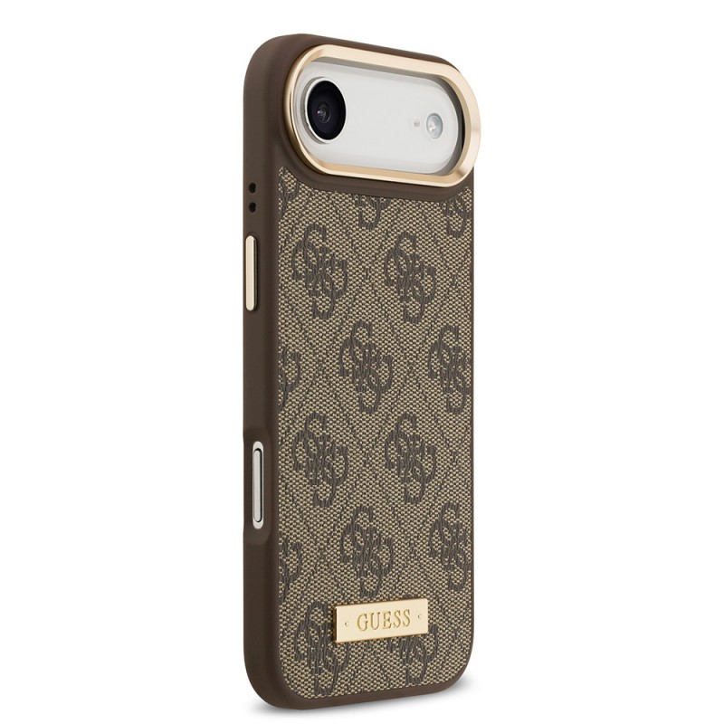 Bal-z Apple iPhone 17 Air Kılıf Guess Orjinal Lisanslı M-safe Şarj Özellikli 4G Desenli PU Metal Plaka Klasik Logolu Kapak