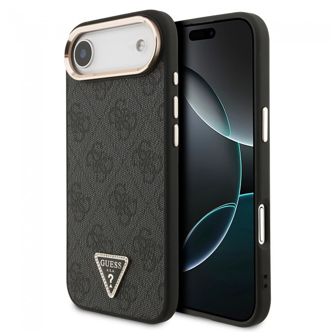 Apple iPhone 17 Air Kılıf Guess Orjinal Lisanslı M-safe Şarj Özellikli Gold Metal Kamera Çerçeveli Taşlı Üçgen Logo 4G Desenli Kapak Apple iPhone 17 Air Kılıf Guess Orjinal Lisanslı M-safe Şarj Özellikli Gold Metal Kamera Çerçeveli Taşlı Üçgen Logo 4G Desenli Kapak