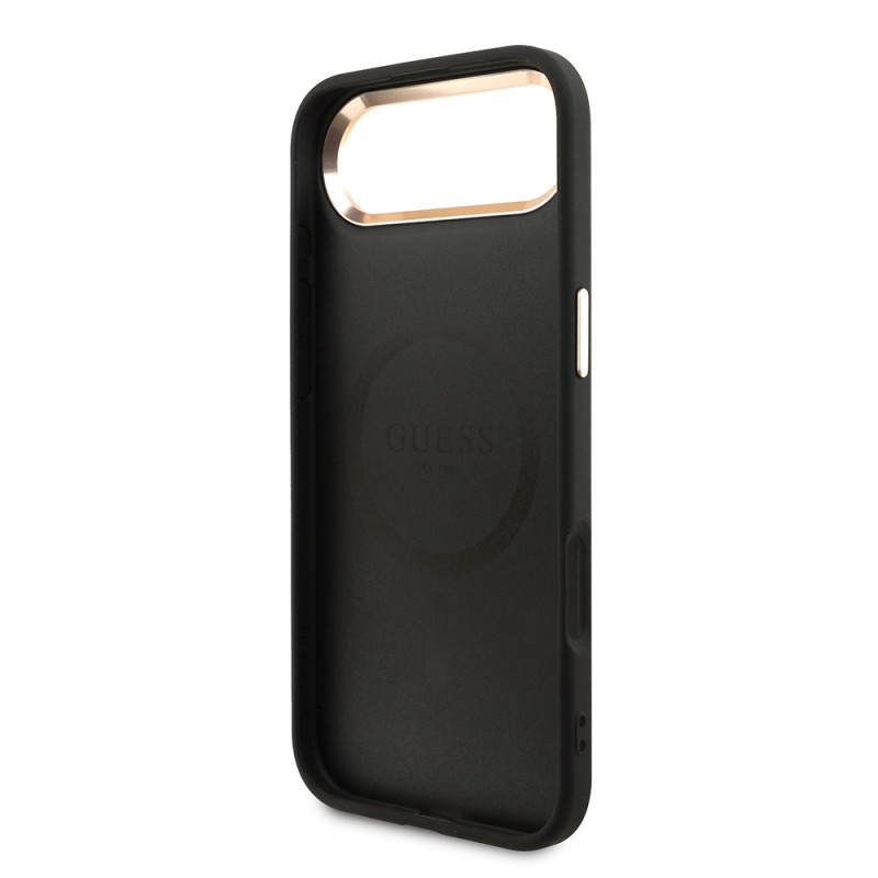 Bal-z Apple iPhone 17 Air Kılıf Guess Orjinal Lisanslı M-safe Şarj Özellikli Gold Metal Kamera Çerçeveli Taşlı Üçgen Logo 4G Desenli Kapak