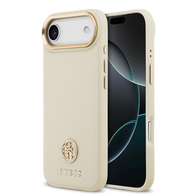 Bal-z Apple iPhone 17 Air Kılıf Guess Orjinal Lisanslı M-safe Şarj Özellikli Grained Yazı ve Taşlı 4G Logolu Kapak
