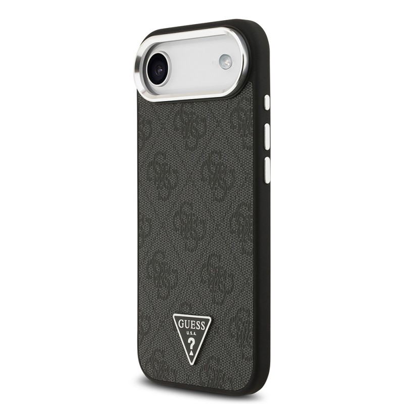 Bal-z Apple iPhone 17 Air Kılıf Guess Orjinal Lisanslı M-safe Şarj Özellikli Gümüş Metal Kamera Çerçeveli Üçgen Logo 4G Desenli Kapak