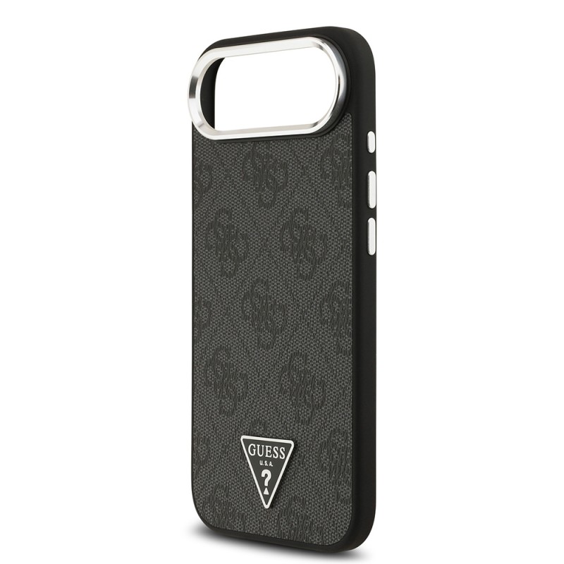 Bal-z Apple iPhone 17 Air Kılıf Guess Orjinal Lisanslı M-safe Şarj Özellikli Gümüş Metal Kamera Çerçeveli Üçgen Logo 4G Desenli Kapak