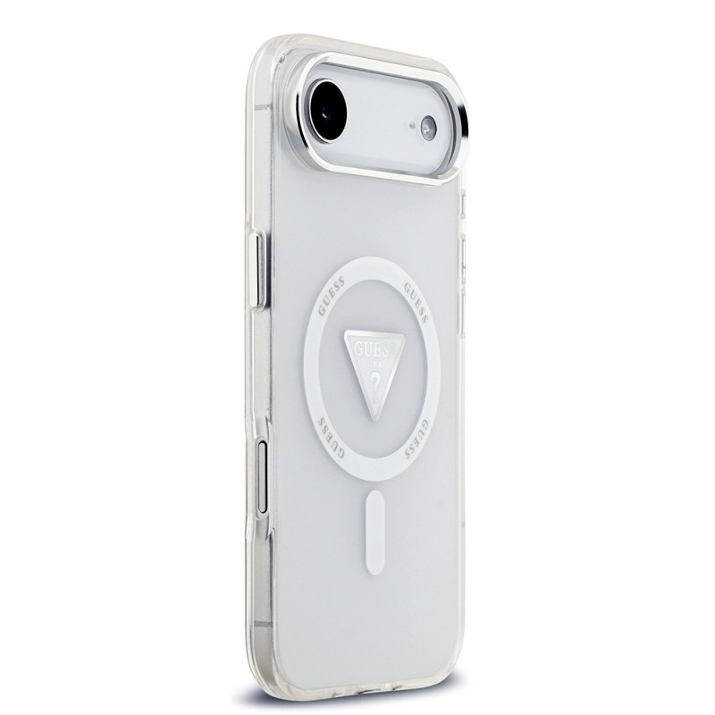 Bal-z Apple iPhone 17 Air Kılıf Guess Orjinal Lisanslı M-safe Şarj Özellikli IML Baskılı Üçgen Logolu Metal Kamera Çerçeveli Kapak