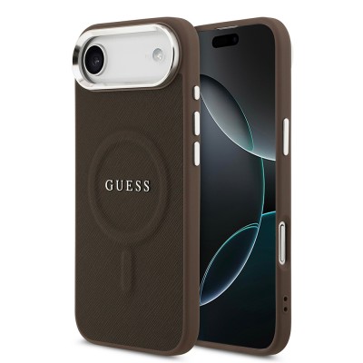 Bal-z Apple iPhone 17 Air Kılıf Guess Orjinal Lisanslı M-safe Şarj Özellikli Klasik Yazı Logolu PU Deri Kapak