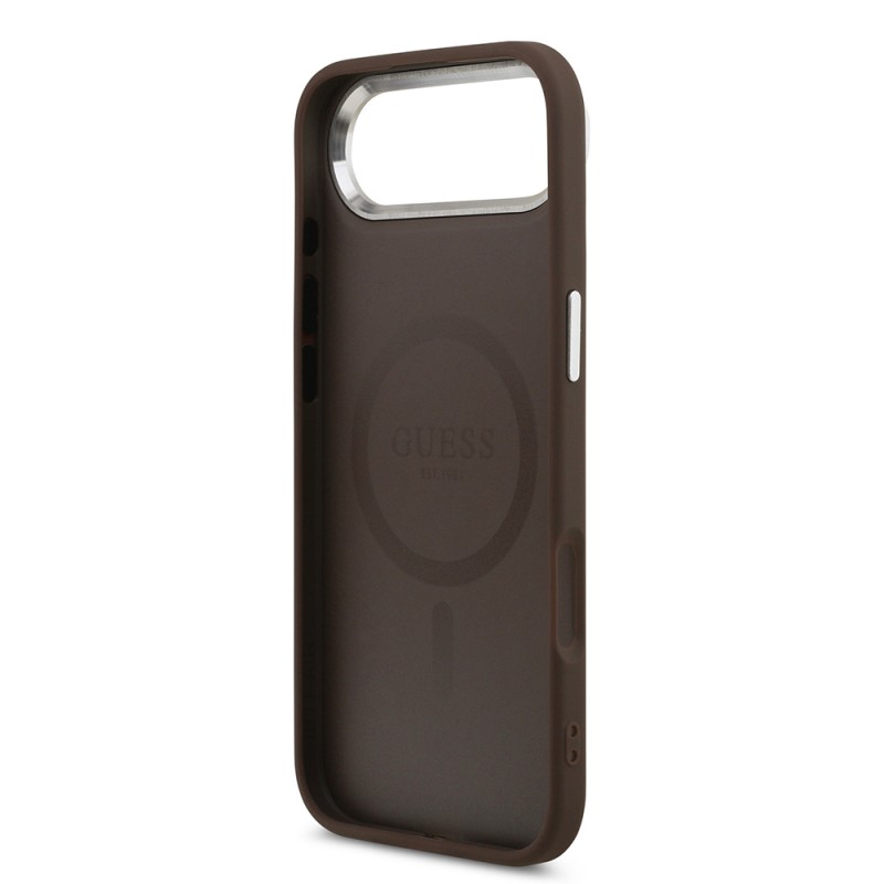 Bal-z Apple iPhone 17 Air Kılıf Guess Orjinal Lisanslı M-safe Şarj Özellikli Klasik Yazı Logolu PU Deri Kapak