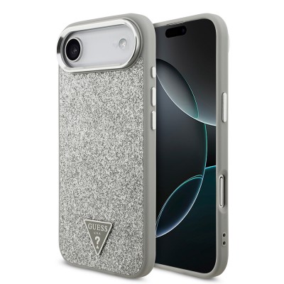 Bal-z Apple iPhone 17 Air Kılıf Guess Orjinal Lisanslı M-safe Şarj Özellikli Metal Kamera Çerçeveli Üçgen Logolu Glitter Kapak