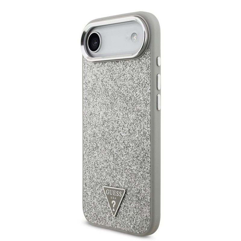 Bal-z Apple iPhone 17 Air Kılıf Guess Orjinal Lisanslı M-safe Şarj Özellikli Metal Kamera Çerçeveli Üçgen Logolu Glitter Kapak