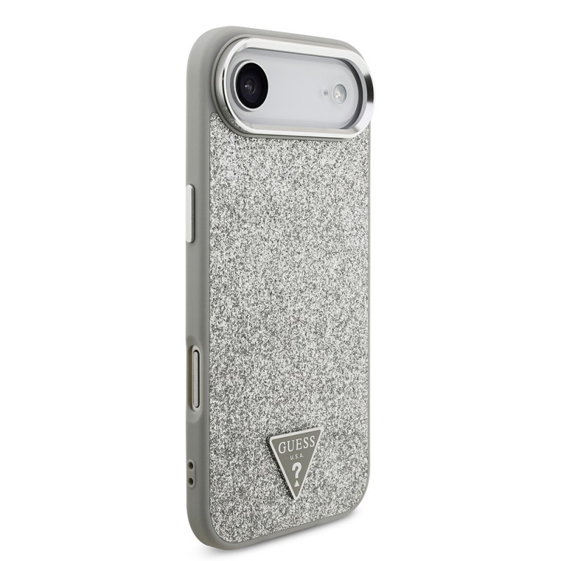 Bal-z Apple iPhone 17 Air Kılıf Guess Orjinal Lisanslı M-safe Şarj Özellikli Metal Kamera Çerçeveli Üçgen Logolu Glitter Kapak