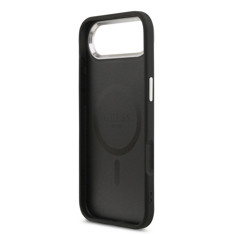 Bal-z Apple iPhone 17 Air Kılıf Guess Orjinal Lisanslı M-safe Şarj Özellikli PU Deri Metal Kamera Çerçeveli Üçgen Logolu Kapak