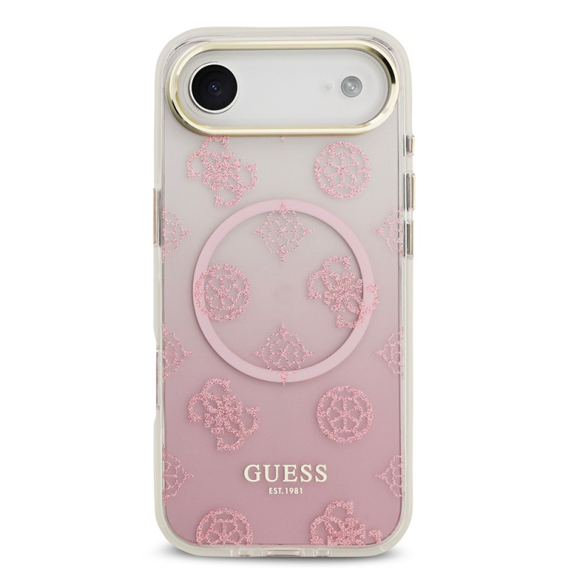 Bal-z Apple iPhone 17 Air Kılıf Guess Orjinal Lisanslı M-safe Şarj Özellikli Simli Peony Desenli Silikon Kapak