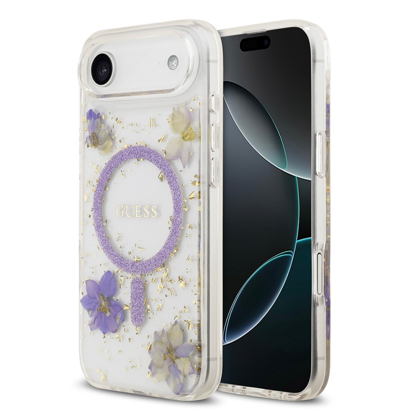 Bal-z Apple iPhone 17 Air Kılıf Guess Orjinal Lisanslı M-safe Şarj Özellikli Transparan Resin Flowers Kapak