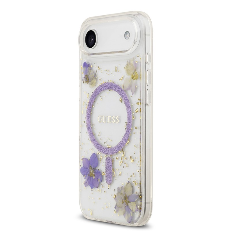 Bal-z Apple iPhone 17 Air Kılıf Guess Orjinal Lisanslı M-safe Şarj Özellikli Transparan Resin Flowers Kapak