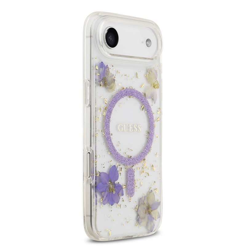 Bal-z Apple iPhone 17 Air Kılıf Guess Orjinal Lisanslı M-safe Şarj Özellikli Transparan Resin Flowers Kapak