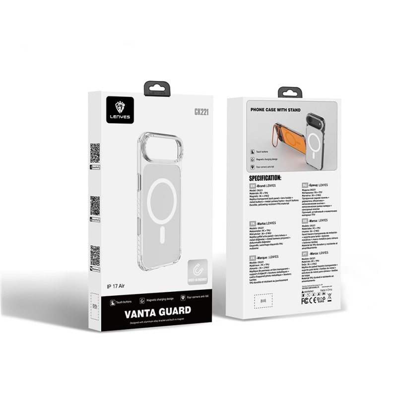 Bal-z Apple iPhone 17 Air Kılıf M-safe Şarj Özellikli Metal Kamera Çerçeveli Airbag Tasarımlı Lenyes CK221 Sert PC Kapak