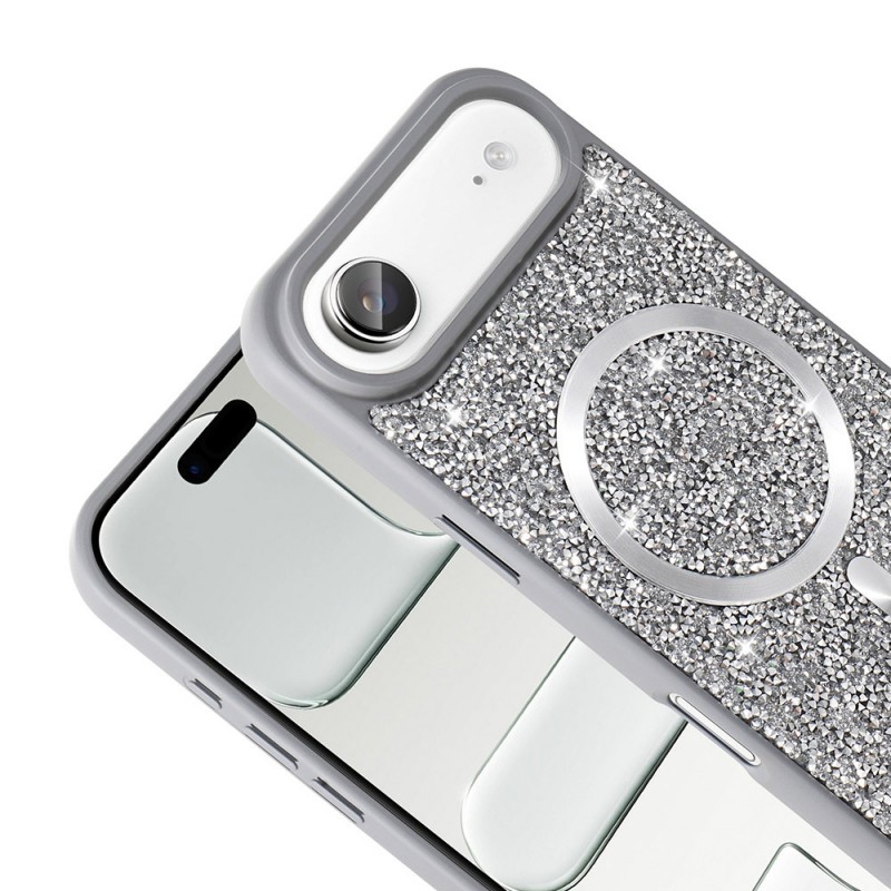 Bal-z Apple iPhone 17 Air Kılıf Pırlanta Tasarımlı M-safe Şarj Özellikli  Mozaik Silikon Kapak