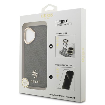 Bal-z Apple iPhone 17 Guess Orjinal Lisanslı 4G ve Yazı Logolu Kılıf + Ekran Koruyucu + Lens Koruyucu 3in1 Aksesuar Seti