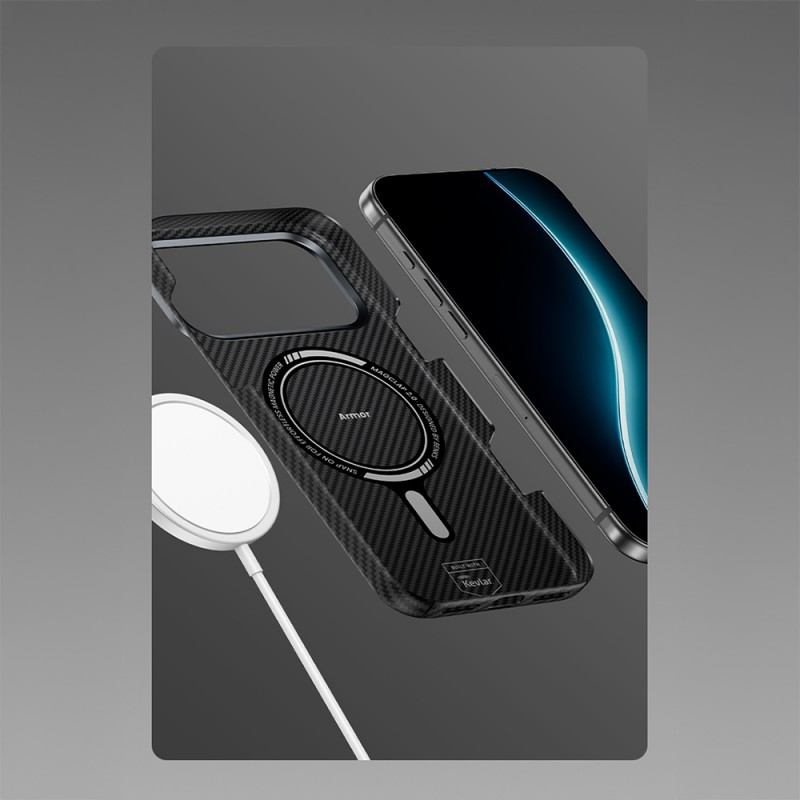 Bal-z Apple iPhone 17 Kılıf Benks M-safe Şarj Özellikli Metal Kamera Çerçeveli Magnetik ArmorAir 600D Kevlar Fiber Kapak