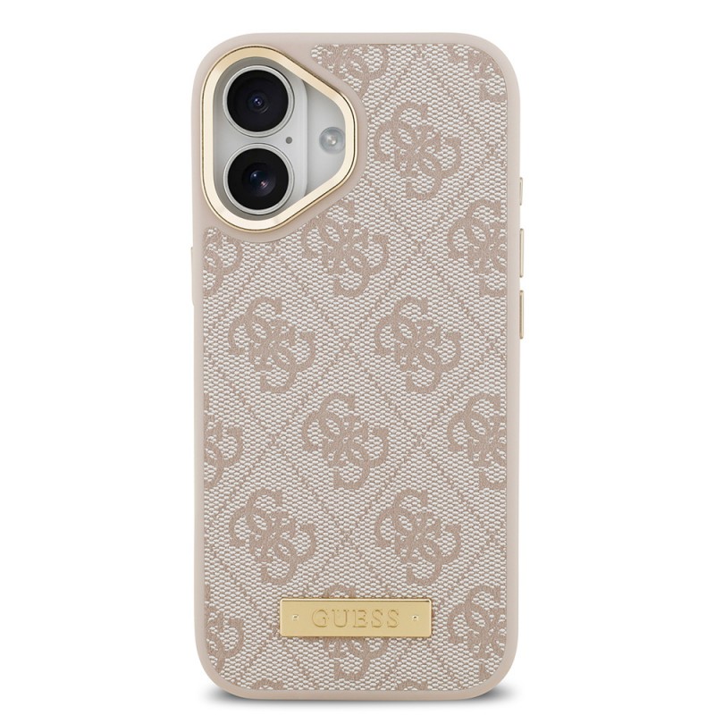 Bal-z Apple iPhone 17 Kılıf Guess Orjinal Lisanslı M-safe Şarj Özellikli 4G Desenli PU Metal Plaka Klasik Logolu Kapak