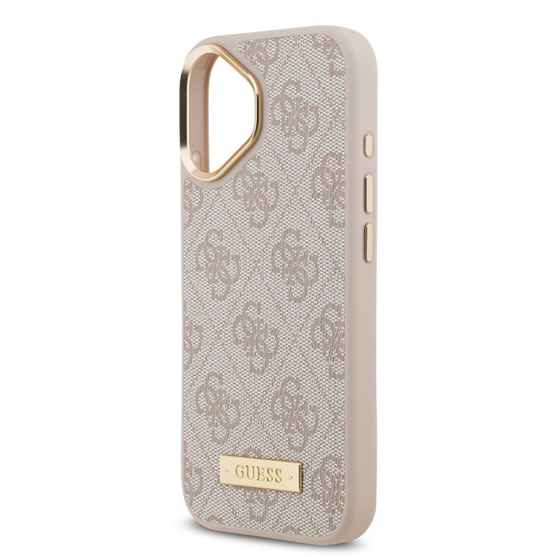 Bal-z Apple iPhone 17 Kılıf Guess Orjinal Lisanslı M-safe Şarj Özellikli 4G Desenli PU Metal Plaka Klasik Logolu Kapak