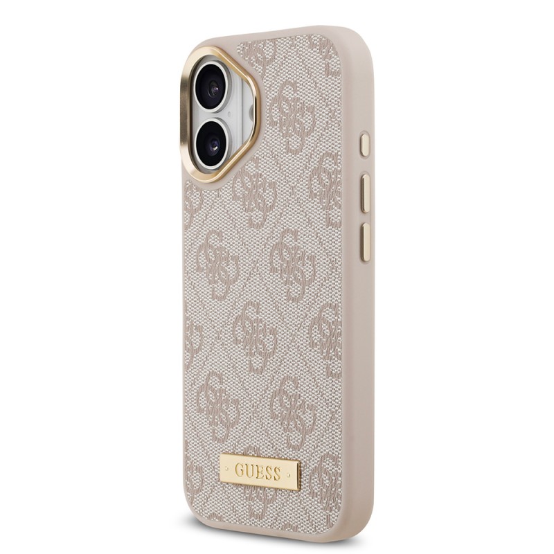 Bal-z Apple iPhone 17 Kılıf Guess Orjinal Lisanslı M-safe Şarj Özellikli 4G Desenli PU Metal Plaka Klasik Logolu Kapak