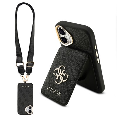 Bal-z Apple iPhone 17 Kılıf Guess Orjinal Lisanslı M-safe Şarj Özellikli Askılı ve 4G Logo Kartlıklı Kapak