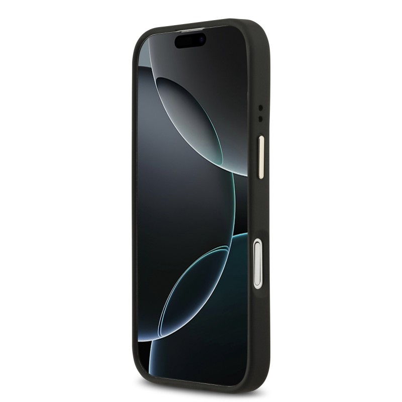 Bal-z Apple iPhone 17 Kılıf Guess Orjinal Lisanslı M-safe Şarj Özellikli Gold Metal Kamera Çerçeveli PU Deri 4G Desenli Yazı Logolu Kapak