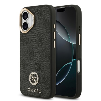 Bal-z Apple iPhone 17 Kılıf Guess Orjinal Lisanslı M-safe Şarj Özellikli Gold Metal Kamera Çerçeveli Taşlı 4G Logolu Kapak