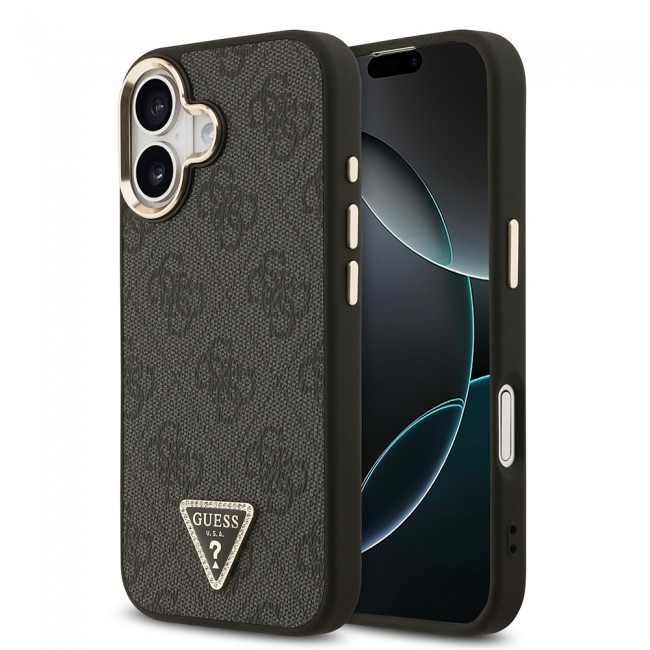 Apple iPhone 17 Kılıf Guess Orjinal Lisanslı M-safe Şarj Özellikli Gold Metal Kamera Çerçeveli Taşlı Üçgen Logo 4G Desenli Kapak Apple iPhone 17 Kılıf Guess Orjinal Lisanslı M-safe Şarj Özellikli Gold Metal Kamera Çerçeveli Taşlı Üçgen Logo 4G Desenli Kapak