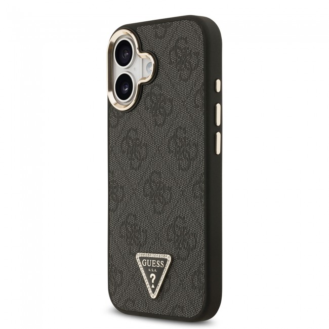 Apple iPhone 17 Kılıf Guess Orjinal Lisanslı M-safe Şarj Özellikli Gold Metal Kamera Çerçeveli Taşlı Üçgen Logo 4G Desenli Kapak Apple iPhone 17 Kılıf Guess Orjinal Lisanslı M-safe Şarj Özellikli Gold Metal Kamera Çerçeveli Taşlı Üçgen Logo 4G Desenli Kapak