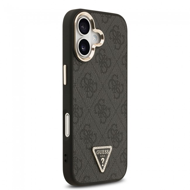 Apple iPhone 17 Kılıf Guess Orjinal Lisanslı M-safe Şarj Özellikli Gold Metal Kamera Çerçeveli Taşlı Üçgen Logo 4G Desenli Kapak Apple iPhone 17 Kılıf Guess Orjinal Lisanslı M-safe Şarj Özellikli Gold Metal Kamera Çerçeveli Taşlı Üçgen Logo 4G Desenli Kapak