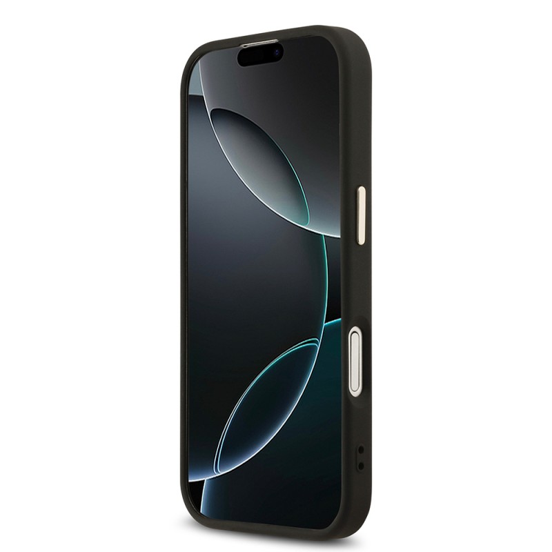 Bal-z Apple iPhone 17 Kılıf Guess Orjinal Lisanslı M-safe Şarj Özellikli Gold Metal Kamera Çerçeveli Taşlı Üçgen Logo 4G Desenli Kapak