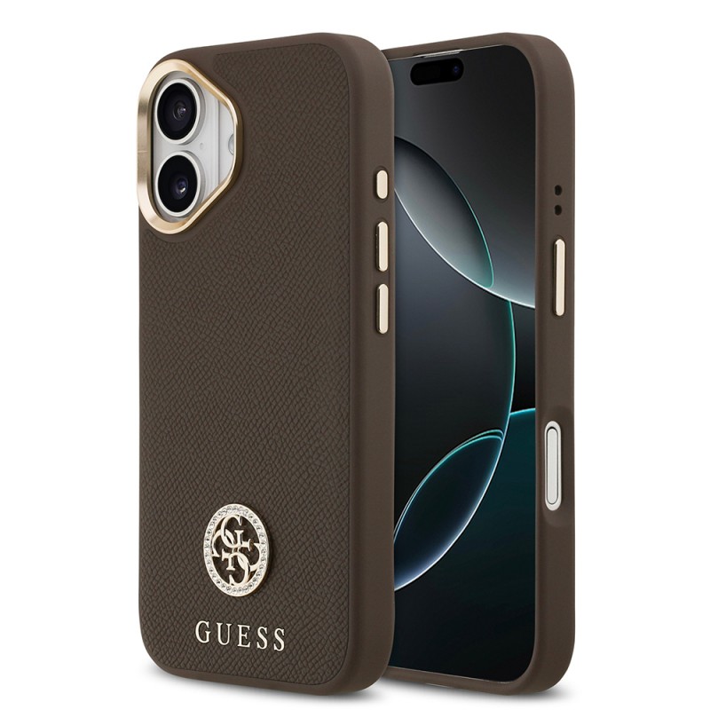 Bal-z Apple iPhone 17 Kılıf Guess Orjinal Lisanslı M-safe Şarj Özellikli Grained Yazı ve Taşlı 4G Logolu Kapak