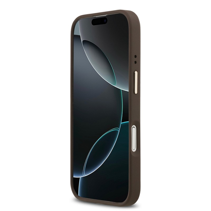 Bal-z Apple iPhone 17 Kılıf Guess Orjinal Lisanslı M-safe Şarj Özellikli Grained Yazı ve Taşlı 4G Logolu Kapak