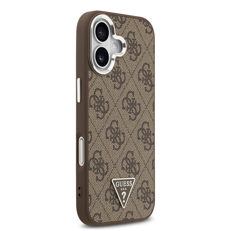 Bal-z Apple iPhone 17 Kılıf Guess Orjinal Lisanslı M-safe Şarj Özellikli Gümüş Metal Kamera Çerçeveli Üçgen Logo 4G Desenli Kapak