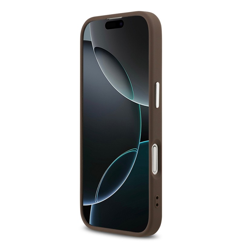 Bal-z Apple iPhone 17 Kılıf Guess Orjinal Lisanslı M-safe Şarj Özellikli Gümüş Metal Kamera Çerçeveli Üçgen Logo 4G Desenli Kapak