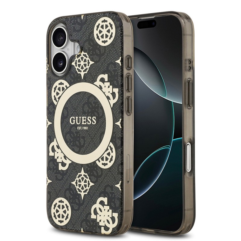 Bal-z Apple iPhone 17 Kılıf Guess Orjinal Lisanslı M-safe Şarj Özellikli IML Peony ve 4G Desenli Klasik Logolu Kapak