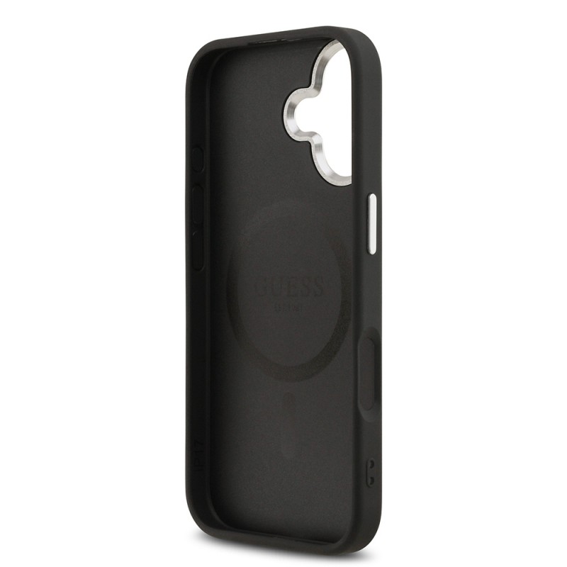 Bal-z Apple iPhone 17 Kılıf Guess Orjinal Lisanslı M-safe Şarj Özellikli Klasik Yazı Logolu PU Deri Kapak