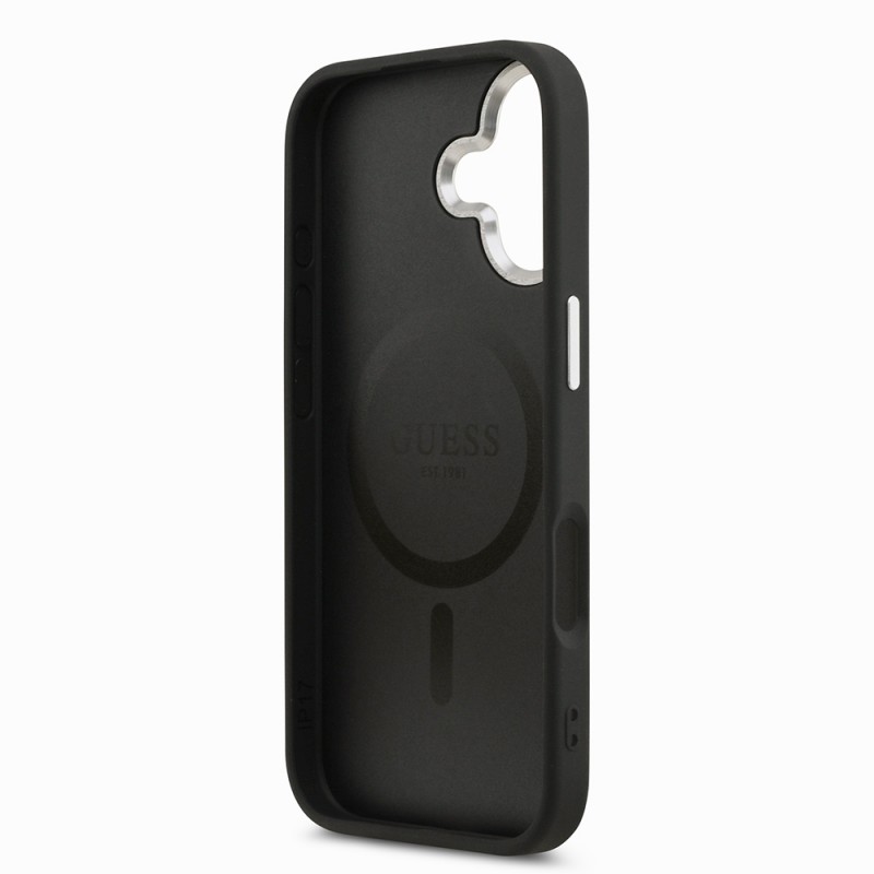 Bal-z Apple iPhone 17 Kılıf Guess Orjinal Lisanslı M-safe Şarj Özellikli PU Deri Metal Kamera Çerçeveli Üçgen Logolu Kapak